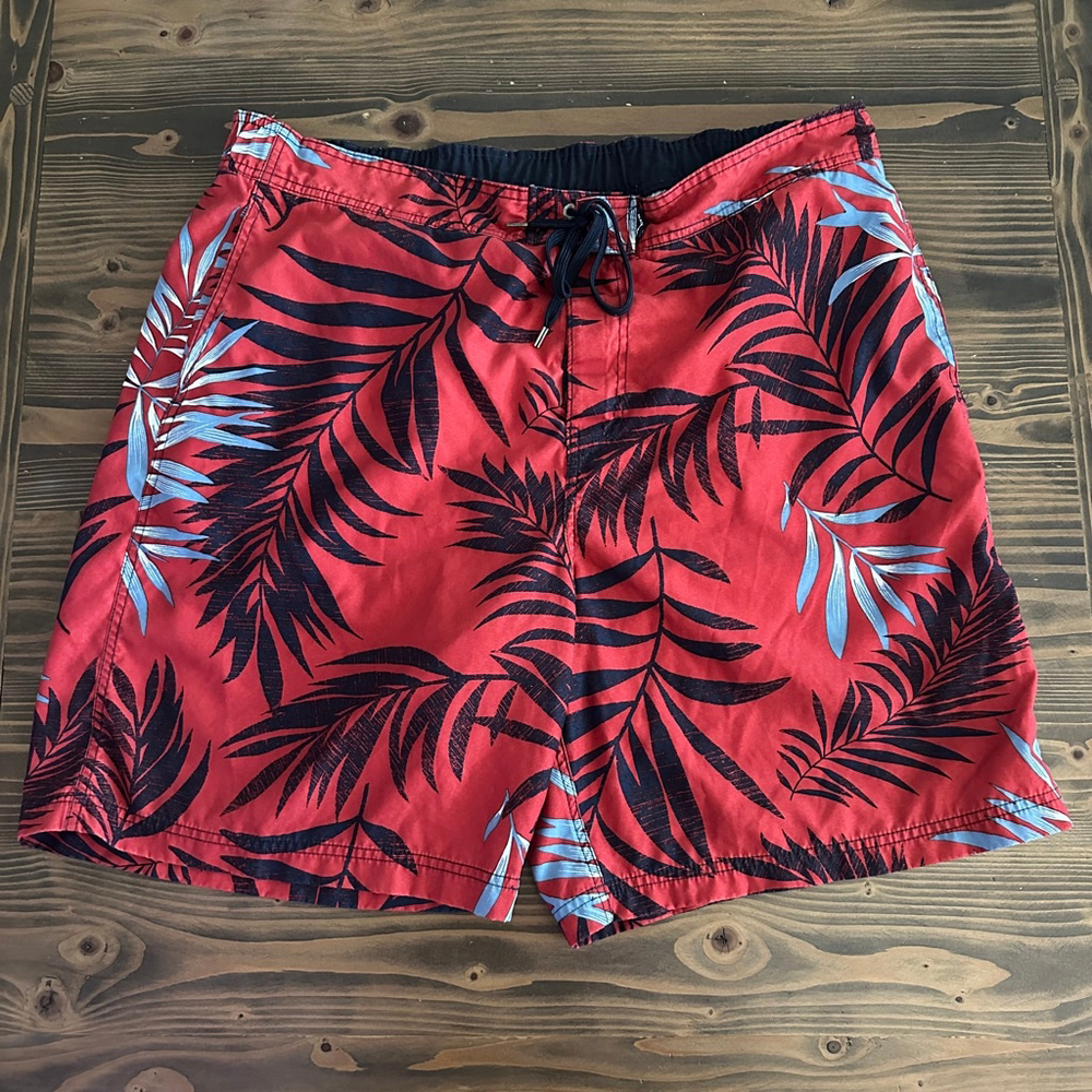 Nautica Men’s XXL Swim Trunks Red Blue Palm Leaf Print Mesh Lined